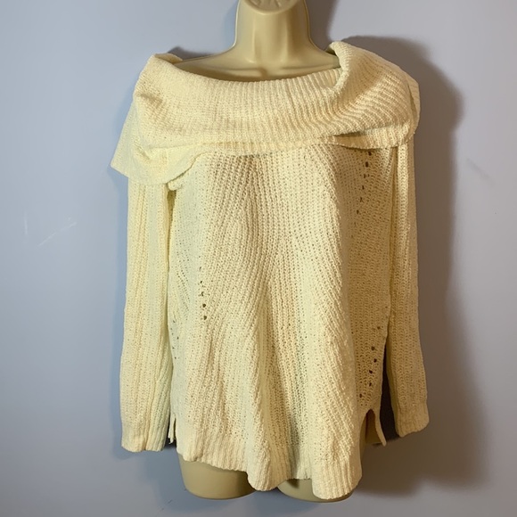 Anthropologie Moth off the shoulder white cream XS knit sweater Lucerne tunic - Picture 2 of 9